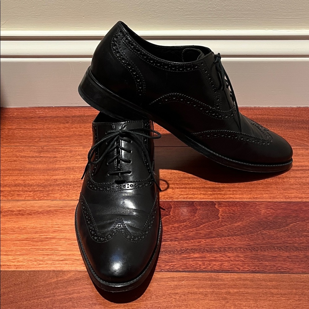 Cole Haan Leather Wing Tip Oxford Black Dress Shoe Size 12 Medium - Picture 1 of 11